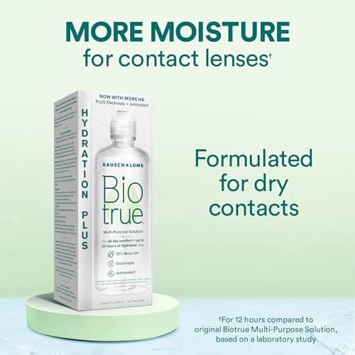 Biotrue Hydration Plus Contact Lens Solution with Lens Case, Multi-Purpose Solution for Soft Lenses, Hydrates with Hyaluronan, Cleans, Clears, and Disinfects for All-Day Comfort, 10 Fl Oz (Pack of 2)