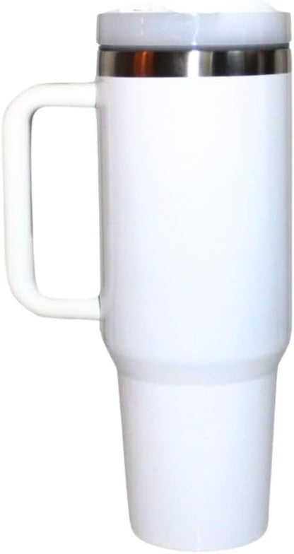 40oz Tumbler with Handle and Straw Lid, Stainless Steel Double Wall Vacuum Insulated Water Bottle, Travel Mug, Cup Holder Friendly (White)