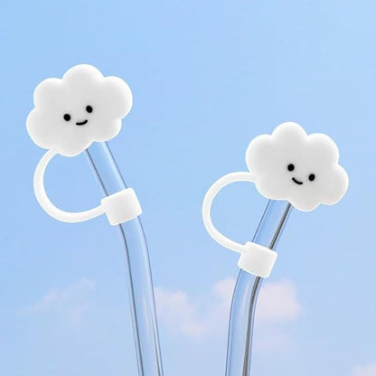 White Cloud Cover for Stanley 4030 Oz Cup, 10mm Silicone Straw Covers Cap, Cute Topper for Tumblers, Stopper for Reusable Straws Tip Lids (DM306)