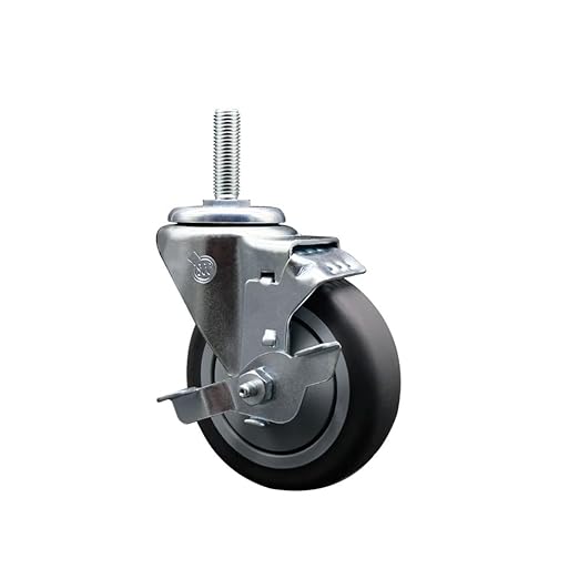 Thermoplastic Rubber Swivel Threaded Stem Caster - 4" x 1.25" Gray Wheel and 34" Stem  Top Locking Brake - 250 lbs CapacityCaster - Service Caster Brand