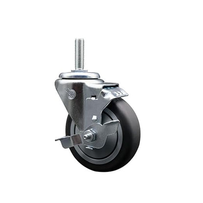 Thermoplastic Rubber Swivel Threaded Stem Caster - 4" x 1.25" Gray Wheel and 34" Stem  Top Locking Brake - 250 lbs CapacityCaster - Service Caster Brand