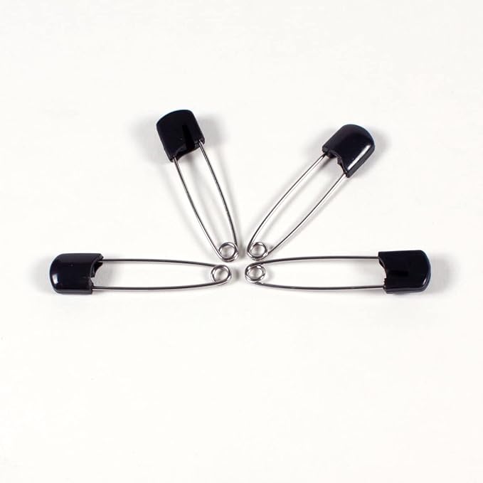 OsoCozy Cloth Diaper Nappy Pins 4 Packs - 4 Stainless Steel Safety Pins with Locking Plastic Heads. Durable, Safe and Cute 2.2 Inches Long (Black)