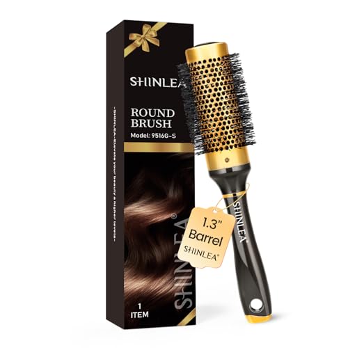 Small Round Hair Brush for Short Hair, Aluminum Roller Brush for Blow Drying, Salon Hairbrushes for Women Curly and Straight Hair - 1.3 Inch Barrel, 1.9 Inch with Bristles