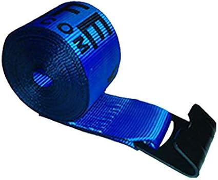 4 Inch x 30 Foot Blue Winch Straps with Black Flat Hook - Pack of 2