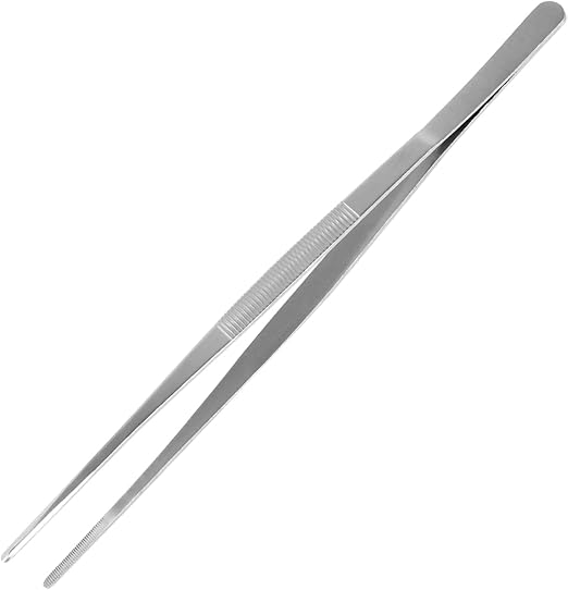 AHIER 12inch Kitchen tweezer Stainless Steel, Long tweezer with Precision Serrated Tips for Cooking Pincette for Sea food, Bar Tweezer