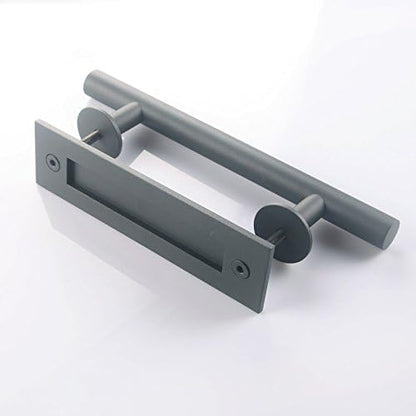Shile 12 Inch Stainless Steel Rustic Barn Door Hardware Handle Set and Pull Wood Door Handles Oil Rubbed Black