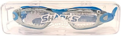 Sharks123 Goggles-Swimming GogglesGoggles with UV Protection, Anti-Fog, Children's Shark with Case  Blue Shark