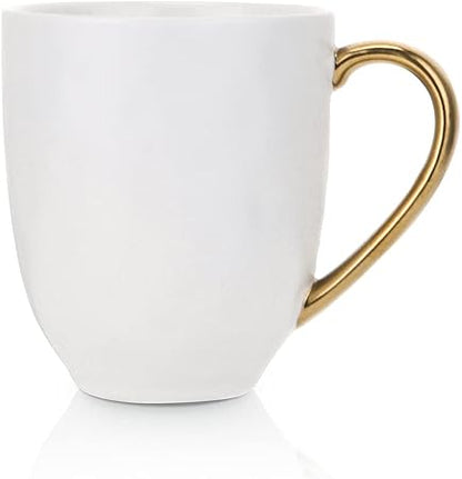 Stone lain Florian Contemporary Porcelain Mug Set, Modern Gold and White