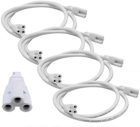 T5 T8 Led Double Ended 3 Pin Light Cable Wire Ceiling Light Daylight Led Integral Tube Cable Connectable Wire for Led Tube Light Holder Socket Accessory with Cable White, (4.9ft1.5m) 4-Pack