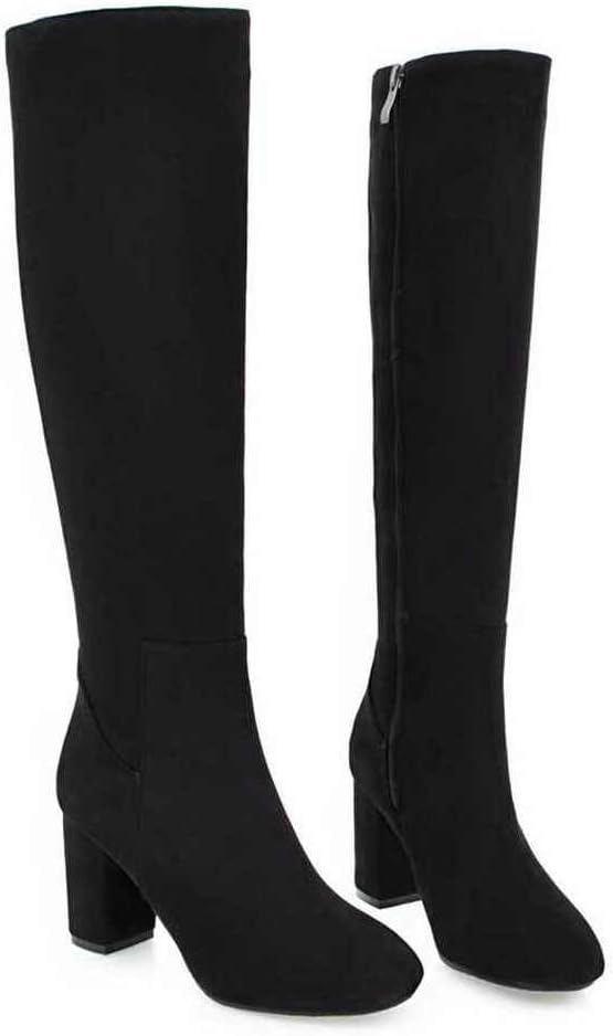 Caradise Womens Leather Chunky Heel Knee High Heeled Boots Zip Up Riding Boots.