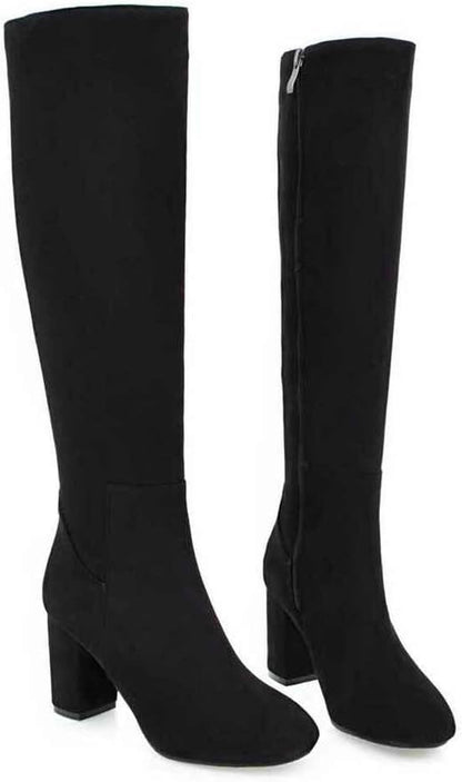 Caradise Womens Leather Chunky Heel Knee High Heeled Boots Zip Up Riding Boots.
