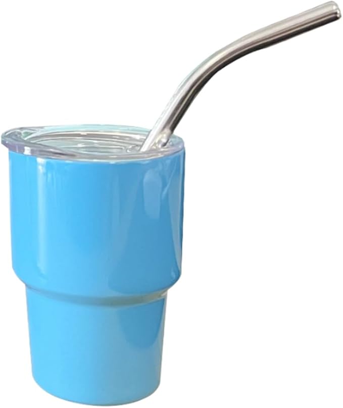 3oz Tiny tumbler Stainless Steel Shot Cups Mini Sublimation Blanks Vacuum Insulated Shot Glass Straw Spillproof With Lid And Straw Espresso Cup Alcohol Wine Mug Shot Glasses For Kids (Blue)