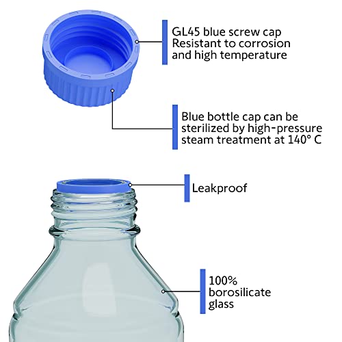 1000ml Storage Glass Bottles 2pcs Round Media Storage Bottle Borosilicate Glass Bottles Safe Probe Storage Glass Storage Bottles with GL45 Blue Screw Cap (1000ml - 2pcs)