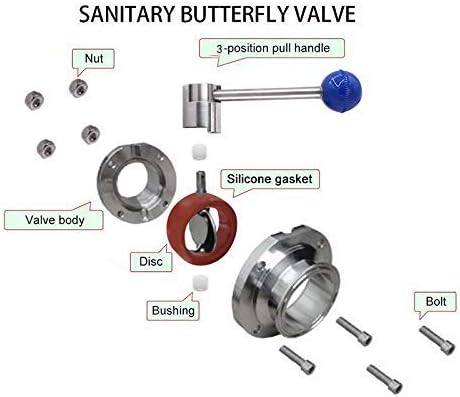 6"(6inch) FLOW SOLUTIONS Sanitary Butterfly Valve,3 position Pull Handle Silicone Seal,Tri clamp butterfly valve Stainless Steel 304 with 2 pcs silicone gasket