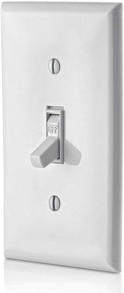 Leviton 1451-2WM 15 Amp, 120 Volt, Toggle Framed Single-Pole Ac Quiet Switch, Residential Grade, Grounding, 10-Pack, White