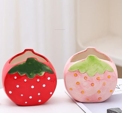 Pencil Holder, Ceramic Strawberry Pen Dispensers, Makeup Brush Holder, Table Organizer