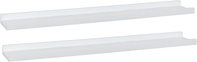 Long Floating Picture Shelves Set of 2,Wood Picture Shelf for Wall With Ledge,Photo Frames Display Shelves Wall Mounted Rustic for Living Room Bedroom Kids Nursery,Home Office Decor(Rustic White, 36")