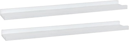 Long Floating Picture Shelves Set of 2,Wood Picture Shelf for Wall With Ledge,Photo Frames Display Shelves Wall Mounted Rustic for Living Room Bedroom Kids Nursery,Home Office Decor(Rustic White, 36")