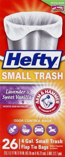Hefty Small Trash Bags, Flap Tie, Lavender & Sweet Vanilla Scent, 4 Gallon, 26 Count