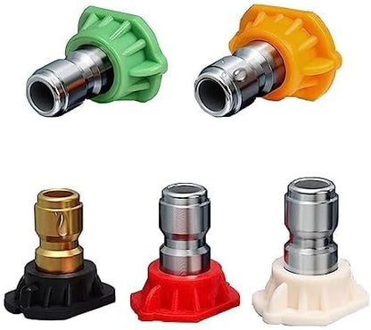 Multi-grade pressure washer tip set, 2.5 GPM electric washer nozzle tips, 5 pcs, 14 quick connect (2.53.03.54.04.55.05.56.0 GPM)