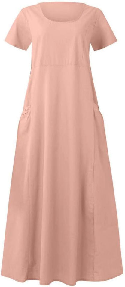 SMIDOW Women's Summer Cotton Linen Long Dress Sleeveless Elegant Flowy Dresses Plus Size Loose Comfy Dress with Pockets