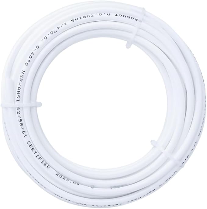 1/4" OD NSF Certified Water Line, 25 Feet of White Tubing for Reverse Osmosis, Ice Maker, and Refrigerator Drinking Water Systems