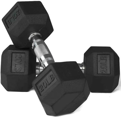 Titan Fitness Pair Free Weights, Black Rubber Coated Hex Dumbbell, Ergonomic Cast Iron Handle, Strength Training
