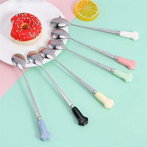 FLYUFO Kitchen Spoons Stainless Steel Coffee Spoon With Ceramic Cat's Claw Handle Is Suitable For Drinking Coffee. Stirring Spoon BlackBlueGreenRedWhiteYellow Size: 2.5  17.5cm (Color : E)