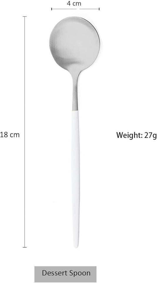 Gugrida White Silver Dessert Spoon Set,6 Pcs 7.08" Tablespoons,Premium Food Grade Stainless Steel Spoons,Durable Metal Spoons,Tablespoon,Silverware Spoons Only,Matte Finish Use for Home,Restaurant