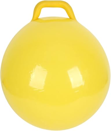 Solid Color Patterned Inflatable Handle Ball Children's Horn Jump Ball 4 Colors-Yellow