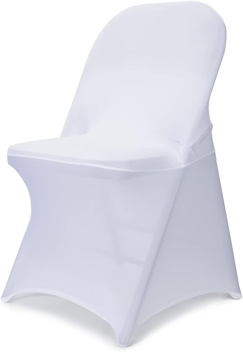 Babenest Spandex Folding Chair Covers Upgraded 10 PCS Universal Stretch Washable Fitted Chair Slipcovers Protector for Wedding, Holidays, Banquet, Party, Celebration (White)