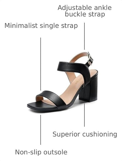 Women's High Chunky Heels Square Toe Block Ankle Strap 3 inch Dress Shoes Comfortable Wedding Heeled Sandals