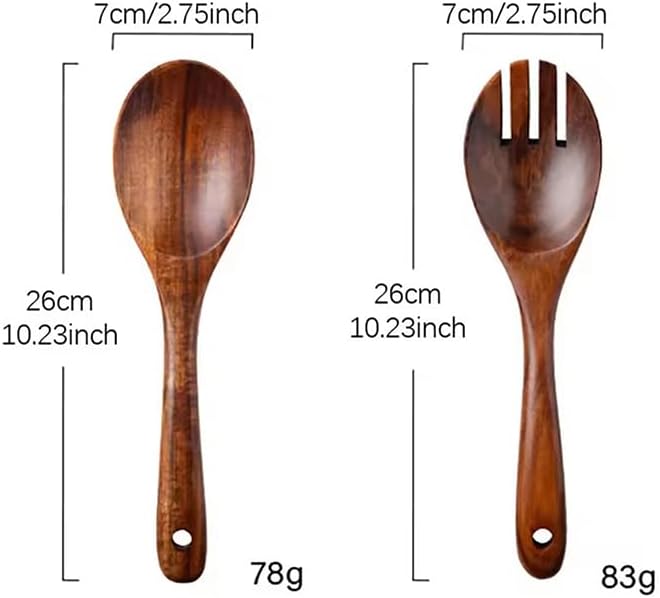 Wooden Spoon Fork Cutlery Set, Japanese Style Long Handle Serving Salad Scoop, Kitchen Utensil Large Dinnerware Set