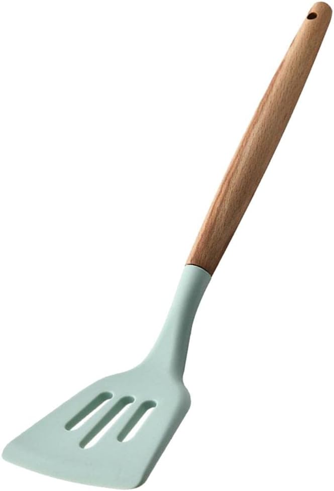 Non-stick Kitchen Cooking Utensil Set Food Tong Egg Whisk Wooden Handle - Light Green, Colander Spooncoding1583 (Color : Light Green, Size : Slotted Turner)