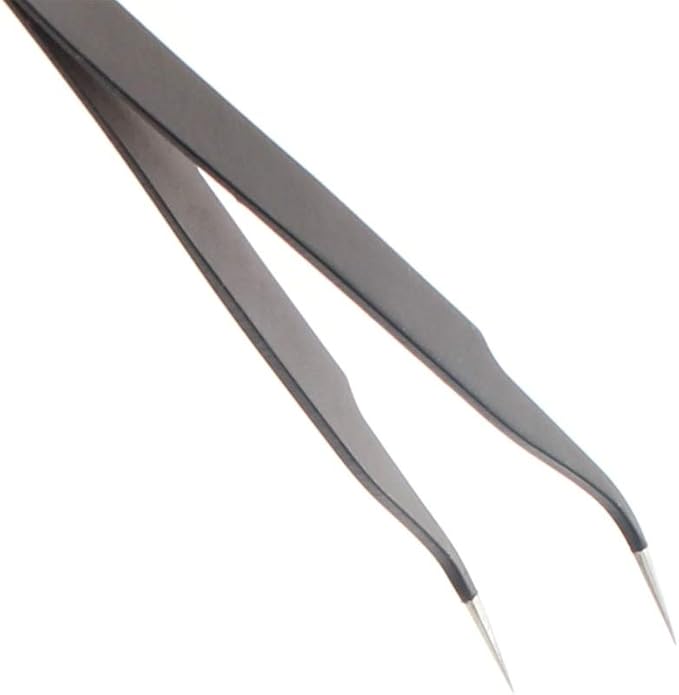 Auniwaig Anti-static Tweezers 4.72 inch Length ESD-15 tweezers Precision Slant Flat Tip tweezers for Craft DIY Electronics Repair Tool Black 1 pcs
