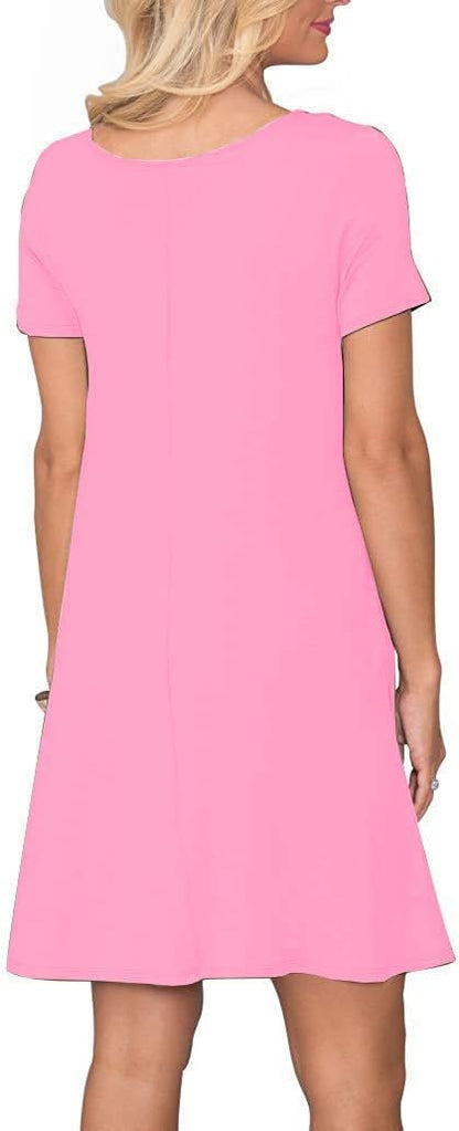 WNEEDU Women's Summer Casual T Shirt Dresses Short Sleeve Swing Dress with Pockets