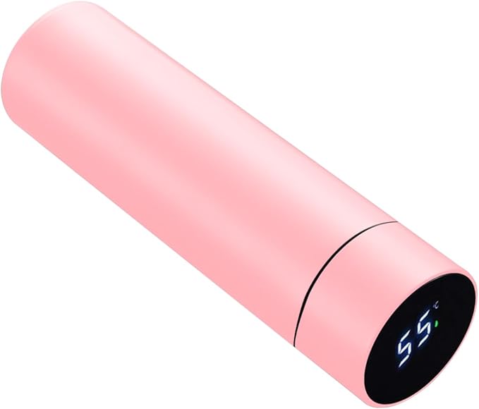 Smart Water Bottle Stainless Steel Vacuum Flask,Travel Mug with Smart LCD Touch Screen, Keep Hot Or Cold, Car Portable Travel Tea Coffee Vacuum Thermoses Cup,Insulated Water Bottle (Pink)
