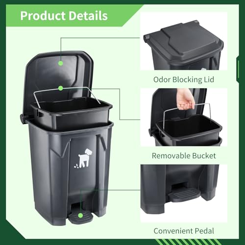 Pet Waste Container - 20L Outdoor Dog Poop Trash Bin with Removable Inner Bin, 150 Waste Bags for Small/Large Dog Families