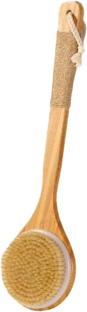 Shower Brush Long Handle Back Scrubber for Women Exfoliating Body Scrubber Back Wash Tool Soft Back Scratcher Brush Wood Handle Bath Accessory