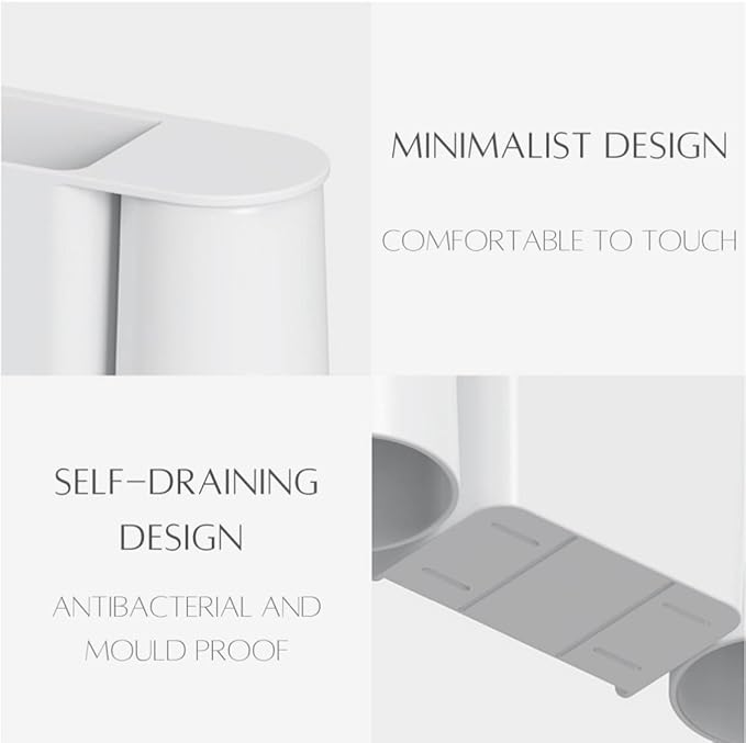 Wall-Mounted Toothbrush and Toothpaste Holder - Self-Draining Design, Easy Installation, Space-Saving, White (Double - Two Magnetic Cups)