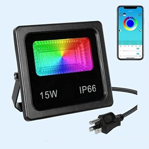 XUNATA 15W RGBW LED Reflector, Outdoor RGB Bluetooth Color Changing, Music Synchronization, Smart Flood Light, Dimmable, Waterproof, IP66, Wall Washer, Spotlights