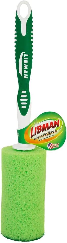 LIBMAN Sponge Bottle Brush - 3 Pk Glass & Dish Sponge with Handle - Bottle Cleaner for Cleaning Glasses, Cups, Dishes, pots