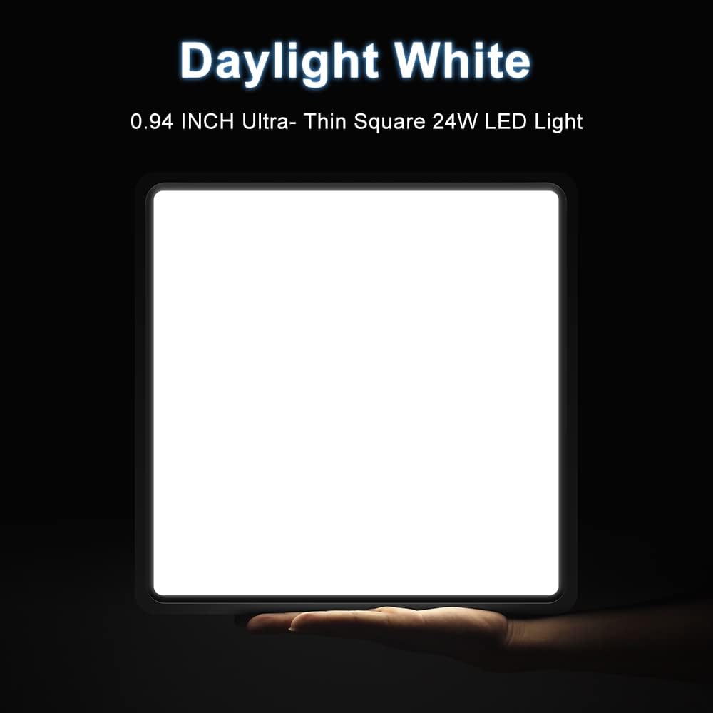 12 Inch 24W Square LED Ceiling Light, 5000K Daylight White 3200LM Ultra Bright Ceiling Lights Black Flush Mount LED Ceiling Lighting Fixture Super Thin for Kitchen Bathroom Hallway Office Living Room