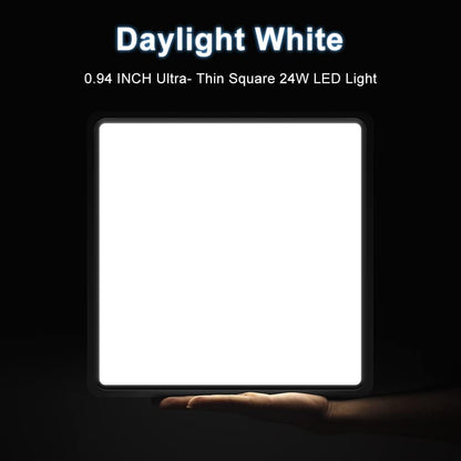 12 Inch 24W Square LED Ceiling Light, 5000K Daylight White 3200LM Ultra Bright Ceiling Lights Black Flush Mount LED Ceiling Lighting Fixture Super Thin for Kitchen Bathroom Hallway Office Living Room