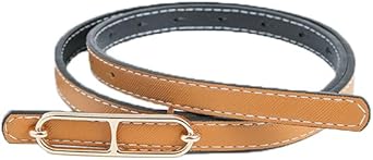 Mettclasi Womens Reversible Skinny Leather Belt for Dresses Jeans, Thin Waist Belt with Gold Buckle, Fits Waist Size 23"-33"