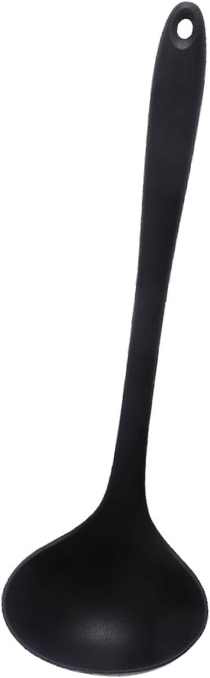 Fdit Cooking Spoons, Silicone Heat Serving Spoon Basting Spoon for Kitchen Use (Black)
