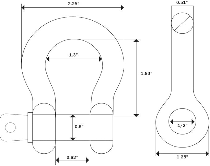 2-Pack 12-Inch Black Bow Shackles, D-Ring, Heavy-Duty, 10 Ton, 22,000 Pounds, Breaking Strength, 2 Ton WLL, 4400 Pounds with 58 Pin Screw
