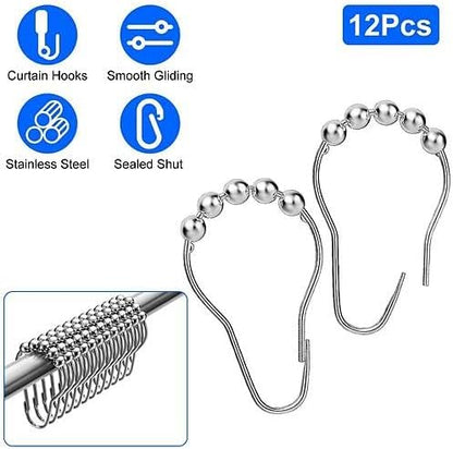 NewHome 12 Sets of Shower Curtain Hooks Rustproof Stainless Steel Hooks for Shower Rods Smoothly Glide Hooks for Bathroom Bathtubs Closets Window Curtain