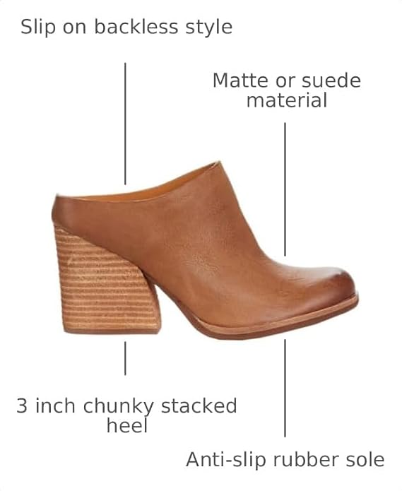 Dystralix Women Beige High Chunky Stacked Heel Mules Round Closed Toe Heeled Sandals Slip On Block Heels Matte Backless Booties Burnished Dressy Vintage Party Office Lady Slide Slippers Matte Brown size 8