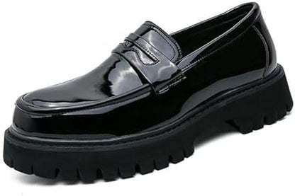 Men's Leather Platform Chunky Penny Loafers with Lug Sole